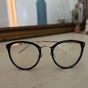 Round Blue light glasses, black and gold